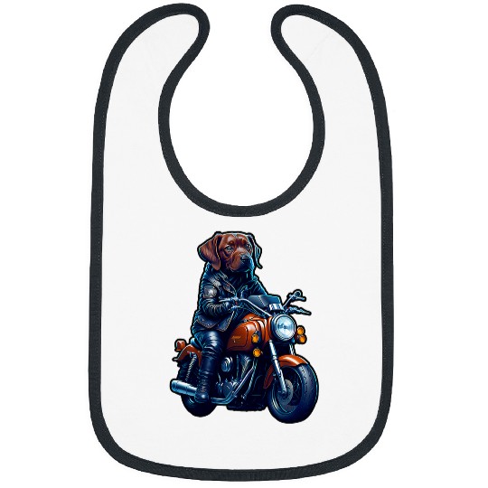 Cute brown labrador drives motorcycle at Christmas Bibs