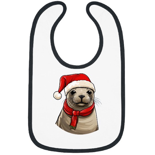 Cute Mediterranean Monk Seals Wearing Santa Hat Funny Animal Bibs