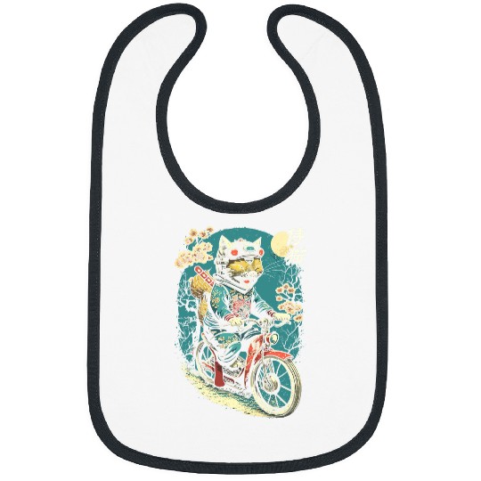Japanese Samurai Cat on Motorcycle Kawaii Ninja Cat 27 Bibs