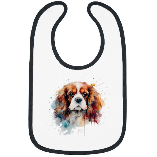 Colorful Chavalier King Charles Spaniel watercolor art Bibs