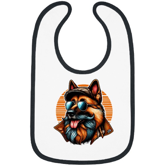 Cool German Shepherd Dog with Sunglasses and Cap in Chef Style Bibs