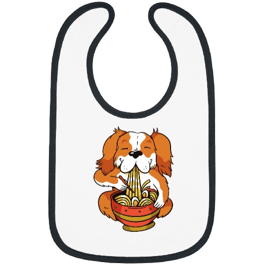 Cavalier King Charles Spaniel Eating Ramen Kawaii Aesthetic Bibs