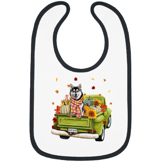 Dog Husky Happy Fall Yall Husky Dog On Truck Pumpkin Fall Autumn44 Bibs