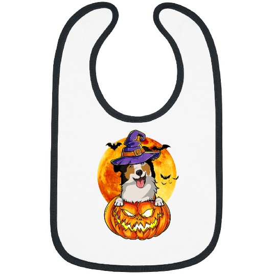 Australian Shepherd Witch Pumpkin Halloween Dog Lover Funny 42 Bibs