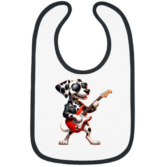 Cool Dalmatian Dog Guitarist Puppy Lover Playing Guitar Bibs