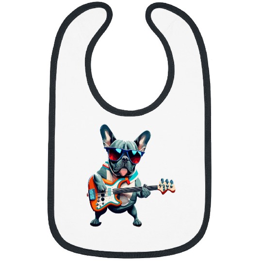 French Bulldog Playing Bass Guitar Frenchie Bulldog Owner Bibs