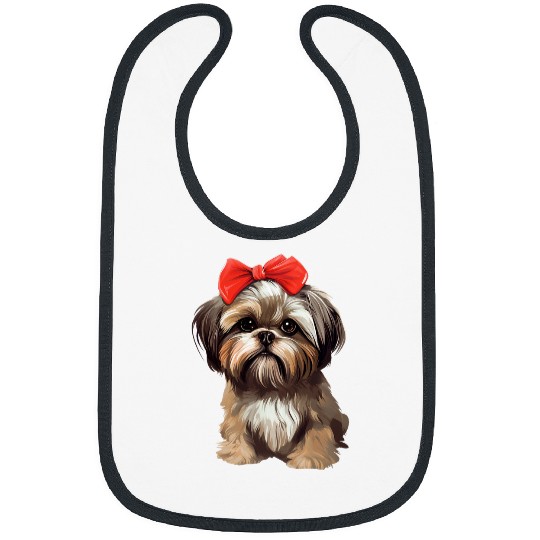 Cute Shih Tzu in a Bow Tie Headband Red Bandana Bibs