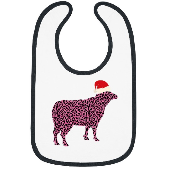 Sheep Lover Funny Christmas Pink Leopard Print Santa Hat Bibs