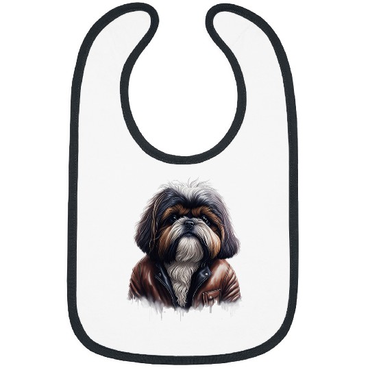 Cute Funny Shih Tzu Dog Wearing Leather Clothes Bibs