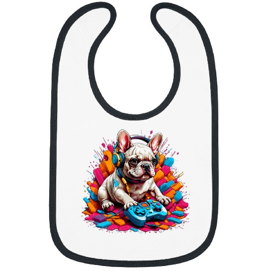 Controller Cuddles French Bulldog Puppy Gamer Playing Games Bibs