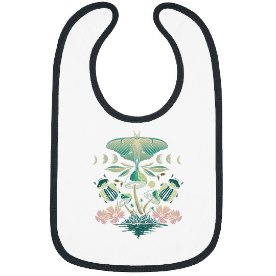 Mysterious Moth with Moon and Forest Mushroom Beetle Bibs
