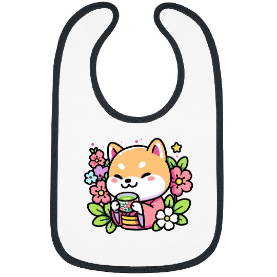 Cute Kawaii Shiba Inu Dog Drinking Japanese Sencha Tea Bibs