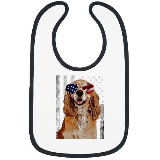 Cool Cocker Spaniel Dog With Sunglasses American USA Flag Bibs