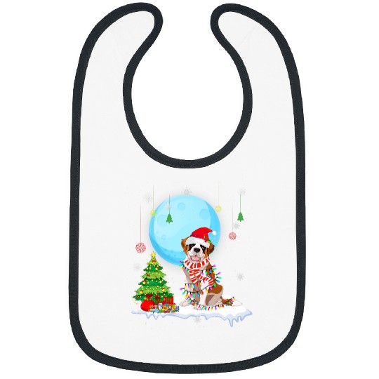 Cute Saint Bernard Christmas Dog Lights Lover Tee Bibs
