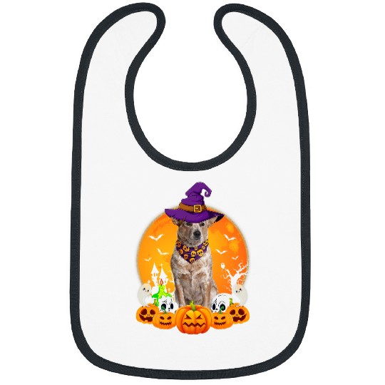 Australian Cattle Witch Pumpkin Halloween Dog Lover Funny 192 Bibs