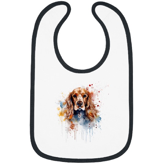 Colorful Cocker Spaniel watercolor art Bibs