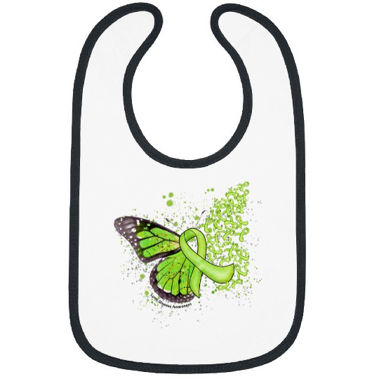 Lime Green Ribbon Lyme Disease Awareness Dripping Butterfly Bibs