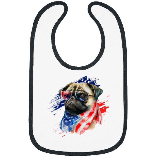 Funny 4th of July Patriotic USA Flag Pug Sunglass Bandana Bibs
