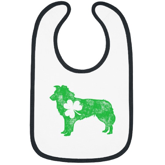 Border Collie St Patricks Day Men Women Shamrock Dog Lover Bibs
