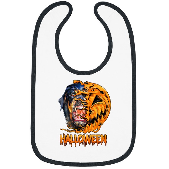 Dog Rottweiler Halloween Pumpkin Skeletons Scary Spooky Season 120 Bibs