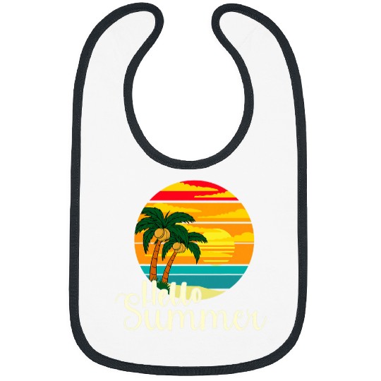 hello summer palm trees vintages retro sunset beach vacation Bibs