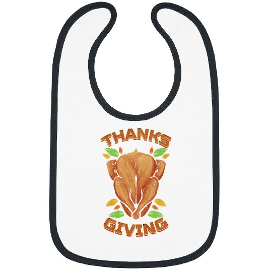 Roasted Turkey And Brown Leaves Logo For Thanksgiving Bibs