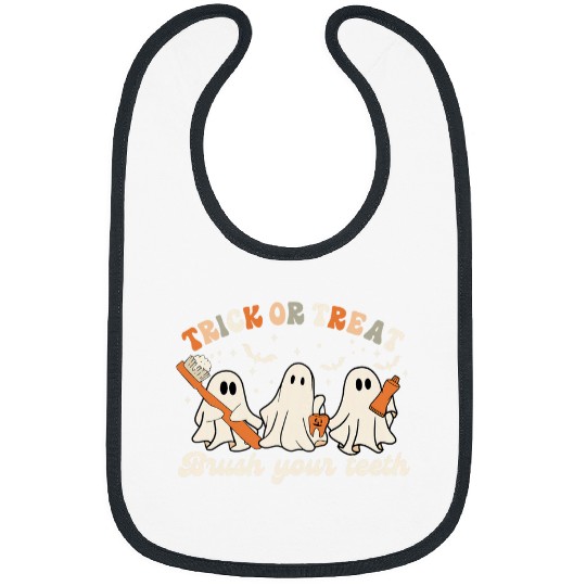 Trick Or Treat Brush Your Teeth Retro Groovy Halloween Party Bibs