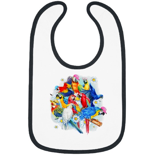 Parrot Summer Daisy Flower Parrot Lover Parrot Funny Bibs