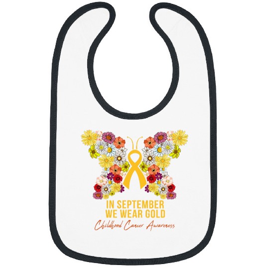 Pediatric Oncology floral butterfly september we wear gold Bibs