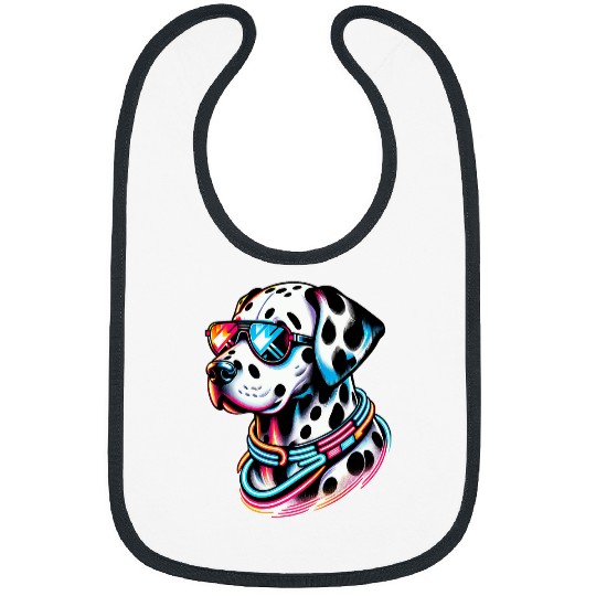 Cool Glass Wearing Dalmatian Dog Puppy Lover Retro 80s 90s Bibs
