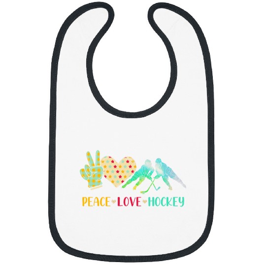 Peace Love Ice Hockey Cute Graphical Winter Sport Hockey Fan Bibs