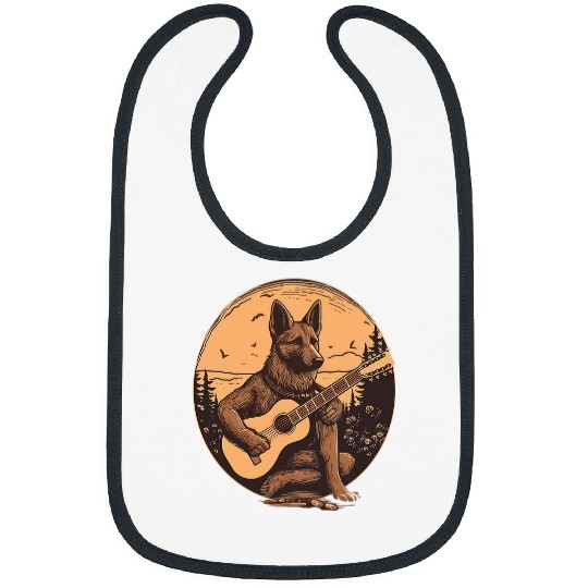 Cottagecore German Dog Shepherd Playing Guitar Guitarist Bibs