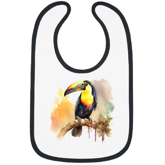Toucan on branch watercolor mens womens kids summer tropical Bibs