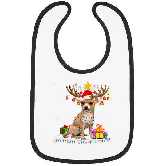 Funny Chihuahua Dog Christmas Tee Reindeer Christmas Lights Bibs