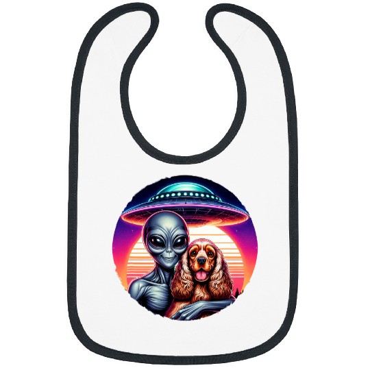 Cute Alien Cocker Spaniel Friendship Funny vintages UFO Bibs