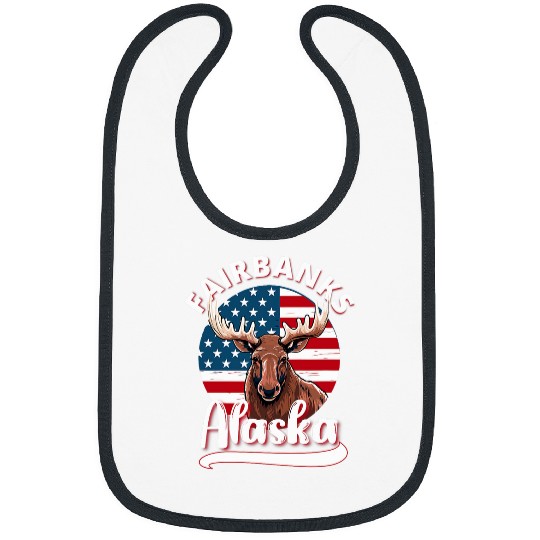 Fairbanks Alaska Moose Viewing AK Patriotic Alaskan USA Flag Bibs