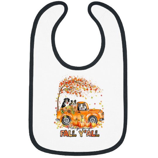 Happy Fall Yall Australian Shepherd Riding Truck Pumpkin142 Bibs