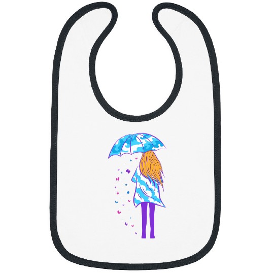 Girl With Umbrella Clouds Waves Butterflies Art Bibs