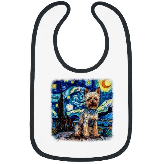 Dog in starry night van gogh Yorkshire Terrier Bibs