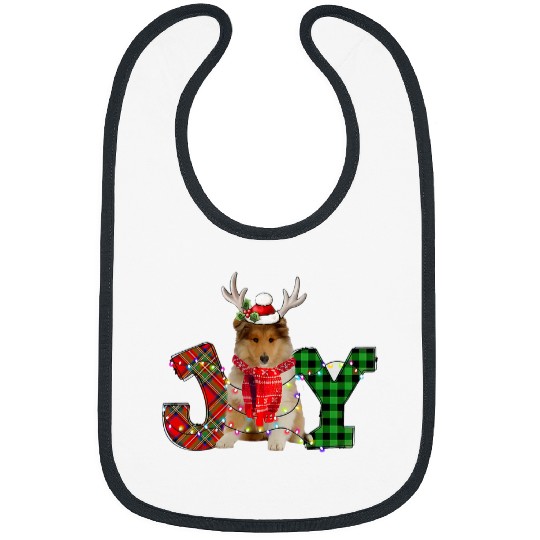 Joy Christmas Lights Rough Collie Dog Santa Hat Pajama Bibs