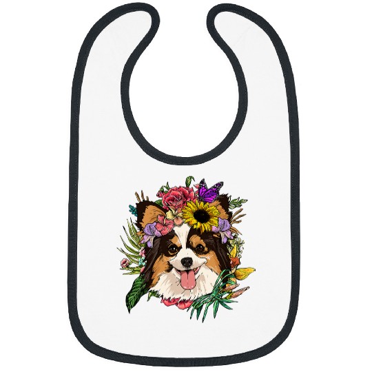 Dog Papillon Floral Papillon Dog Spring Nature Dog Lovers 470 Bibs