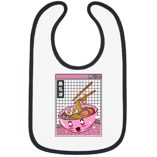 Happy Ramen Bowl Digital Japan Style Otaku Anime Vaporwave 9 Bibs