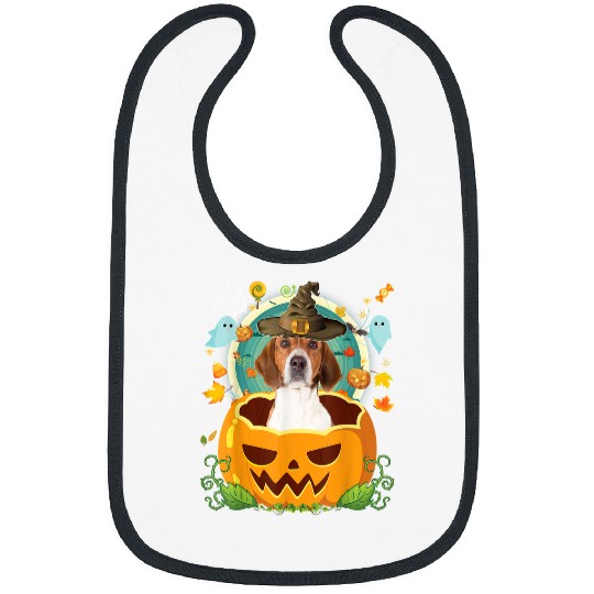 Happy Halloween Pumpkin English Foxhound Dog Witch Cute Hat 99 Bibs