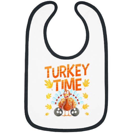 Turkey Time Bowl Bowling Strike Pin Sport Thanksgiving Boys Bibs