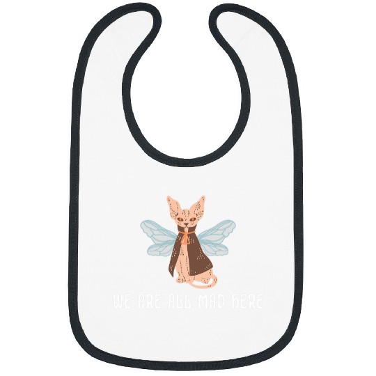 We are all mad here Cat Moth Halloween Esoteric Art Bibs