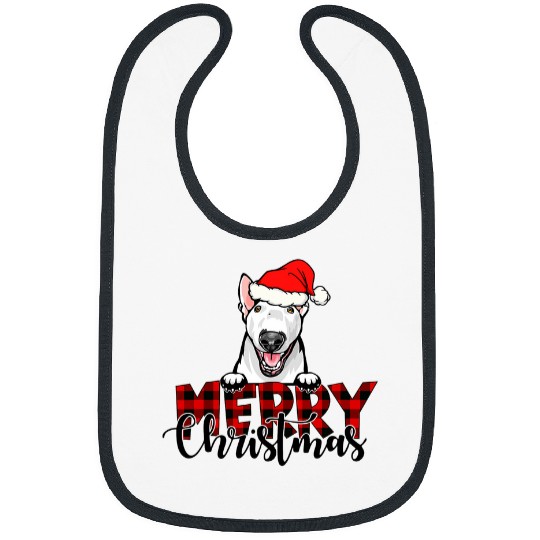 merry christmas bull terrier buffalo plaids pajamas Bibs