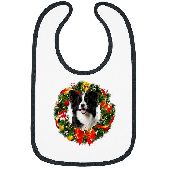 Funny Border Collie Christmas Wreath Ornament Bibs