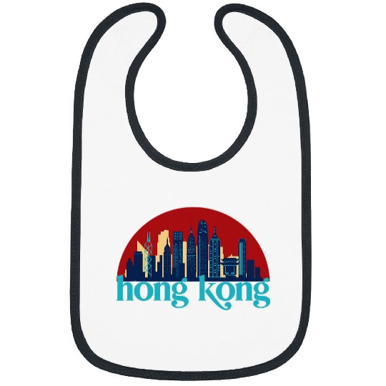 Hong Kong China vintages Retro City Skyline Cityscape Art Bibs