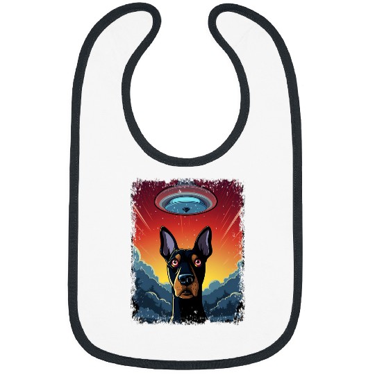 Funny Doberman Puppy Surprised by a UFO Alien Humor Bibs