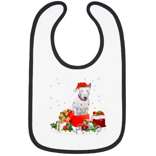 Funny Bull Terrier Dog Santa Hat Christmas Cute Tee Gift Bibs